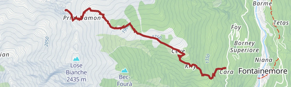 Route map: Fontainemore-Punta Prial